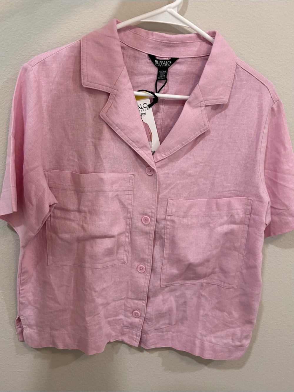 Buffalo David Bitton Light Pink Linen Boxy Button-Front Shirt Size S - New